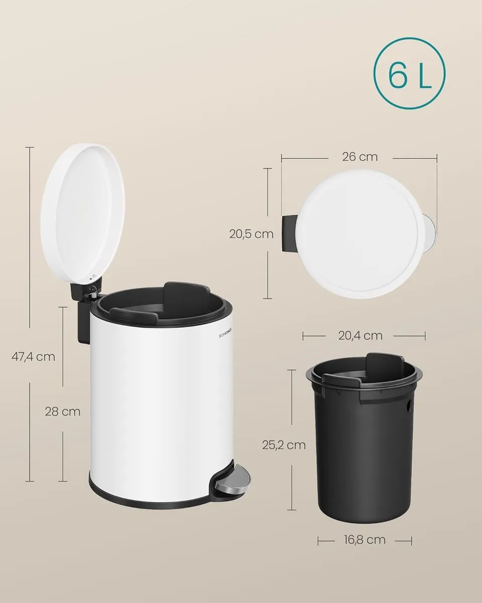 Songmics Pedaalemmer 6L - Wit
