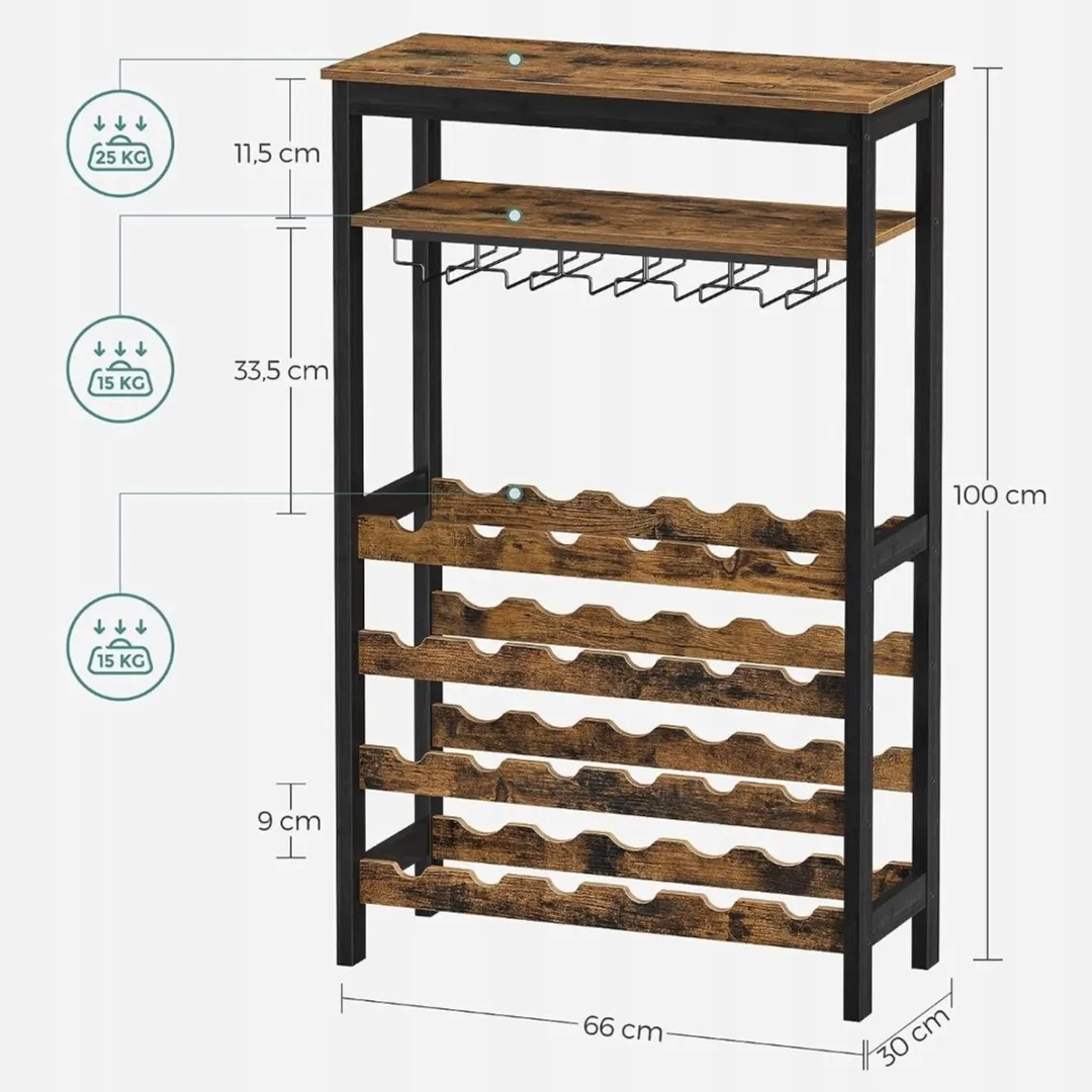 Songmics Loft Houten Wijnrek 24 Flessen - Zwart/Bruin