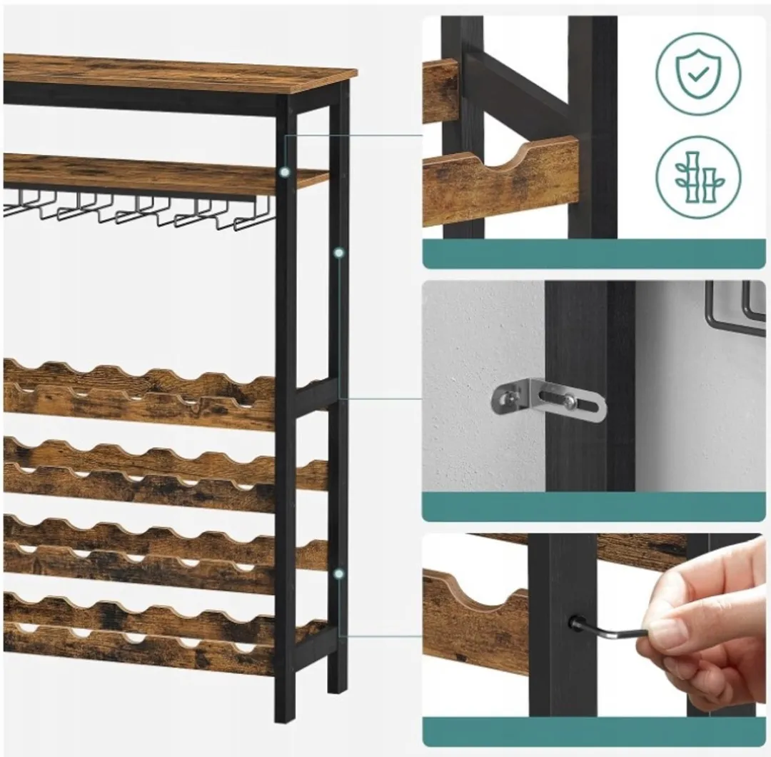 Songmics Loft Houten Wijnrek 24 Flessen - Zwart/Bruin