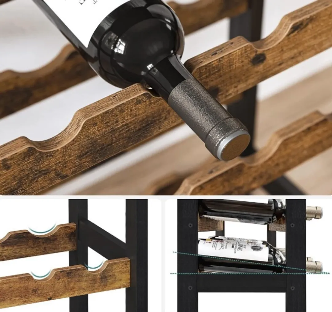 Songmics Loft Houten Wijnrek 24 Flessen - Zwart/Bruin
