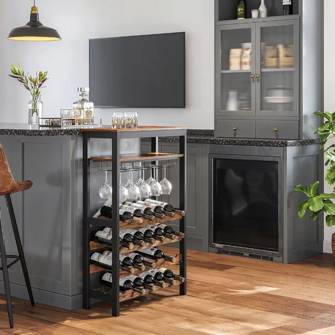Songmics Loft Houten Wijnrek 24 Flessen - Zwart/Bruin