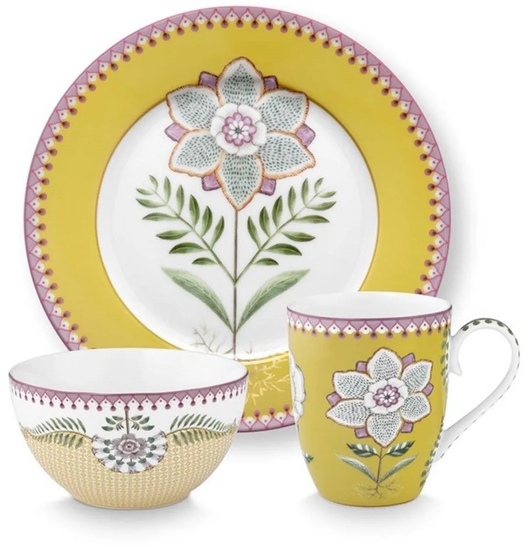 Pip Studio Lily & Lotus Ontbijtset 3-delig - Geel Porselein