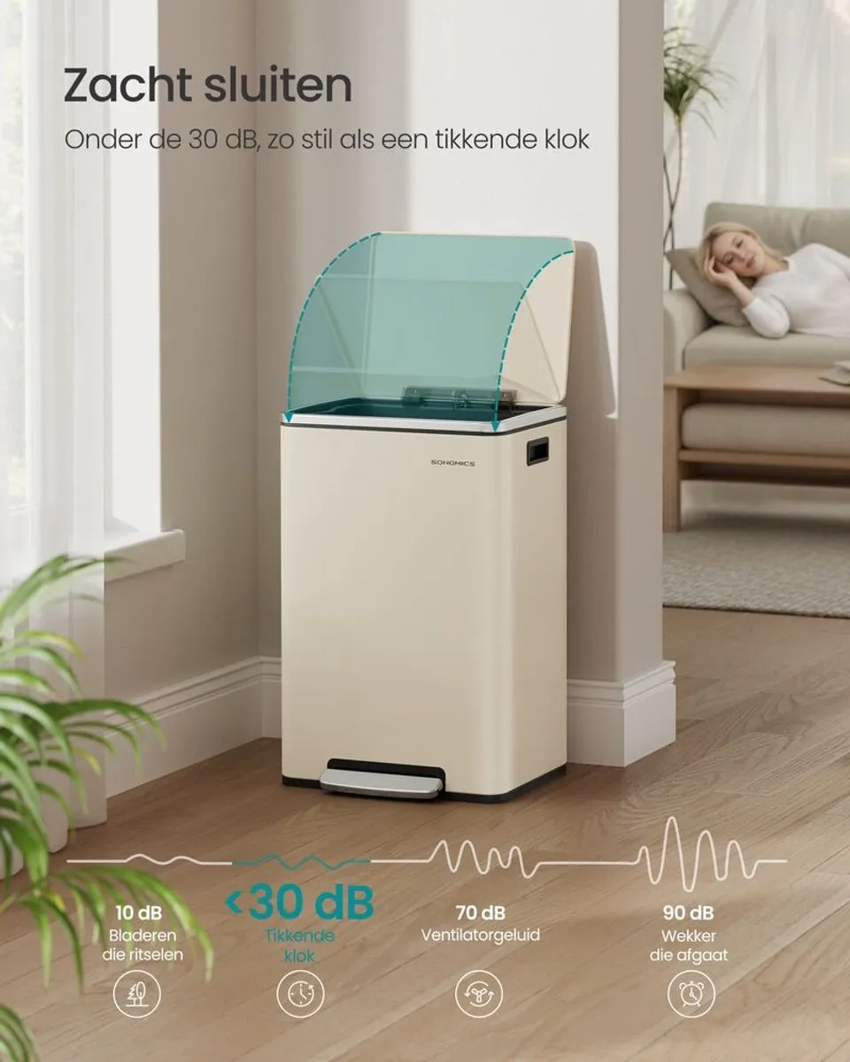 Songmics Pedaalemmer 50L - Crème