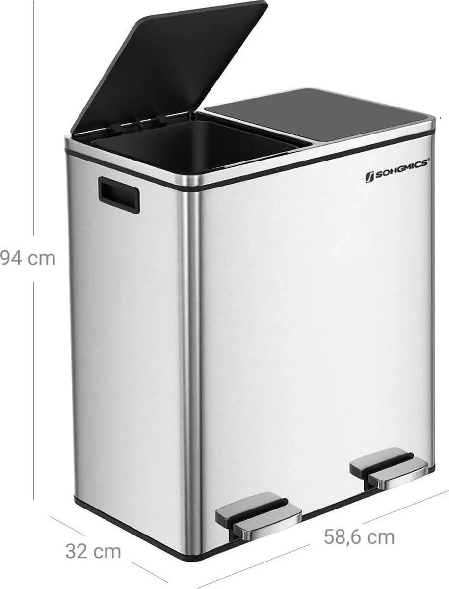 Songmics Prullenbak 60L - 2 Gescheiden Bakken Wit