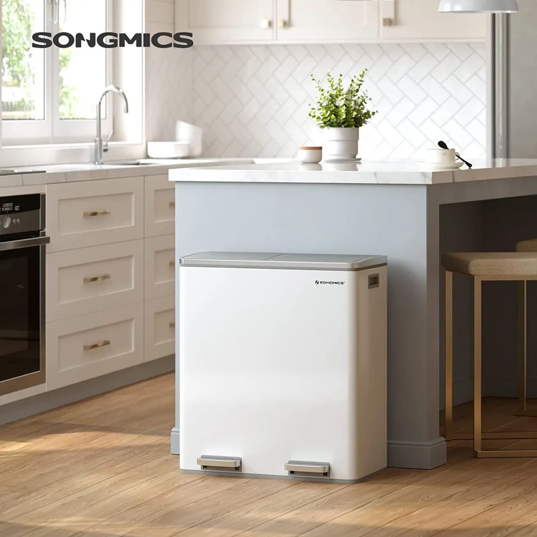 Songmics Prullenbak 60L - 2 Gescheiden Bakken Wit