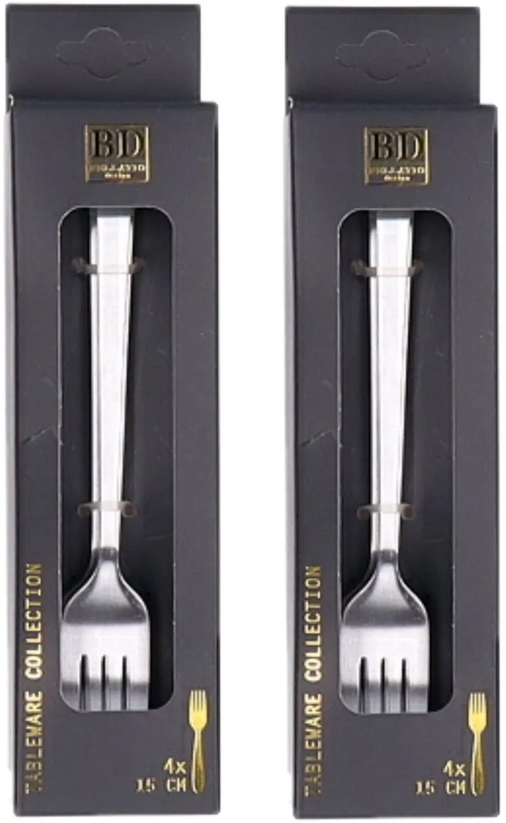 Bellatio Design Gebaksvorkjes 8 Stuks - Zilver - 15 cm