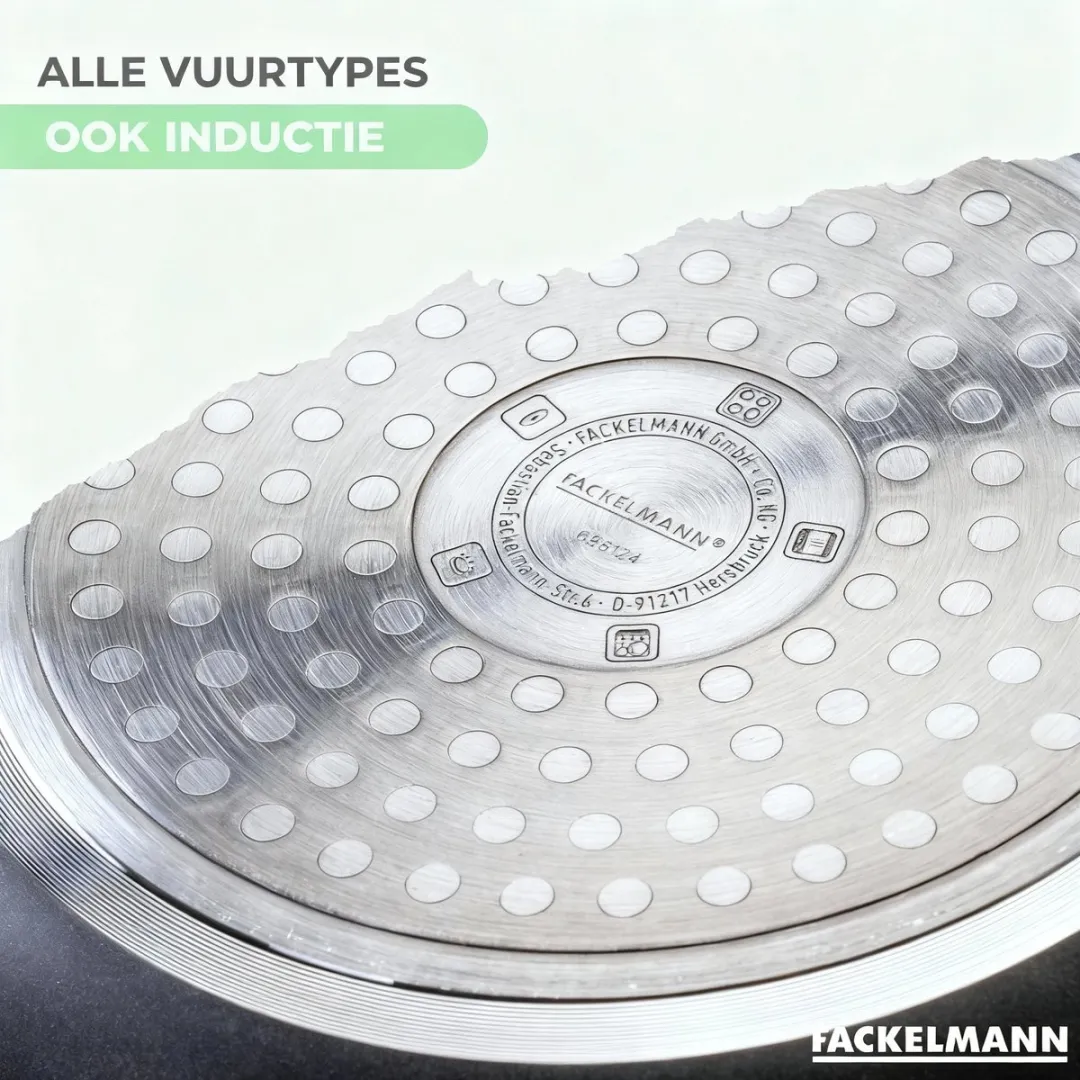 Fackelmann Brandao Set RVS Pannen 16/20/24/28cm & Kookpannen 16/18/20cm - 7-delig - Zwart/Groen