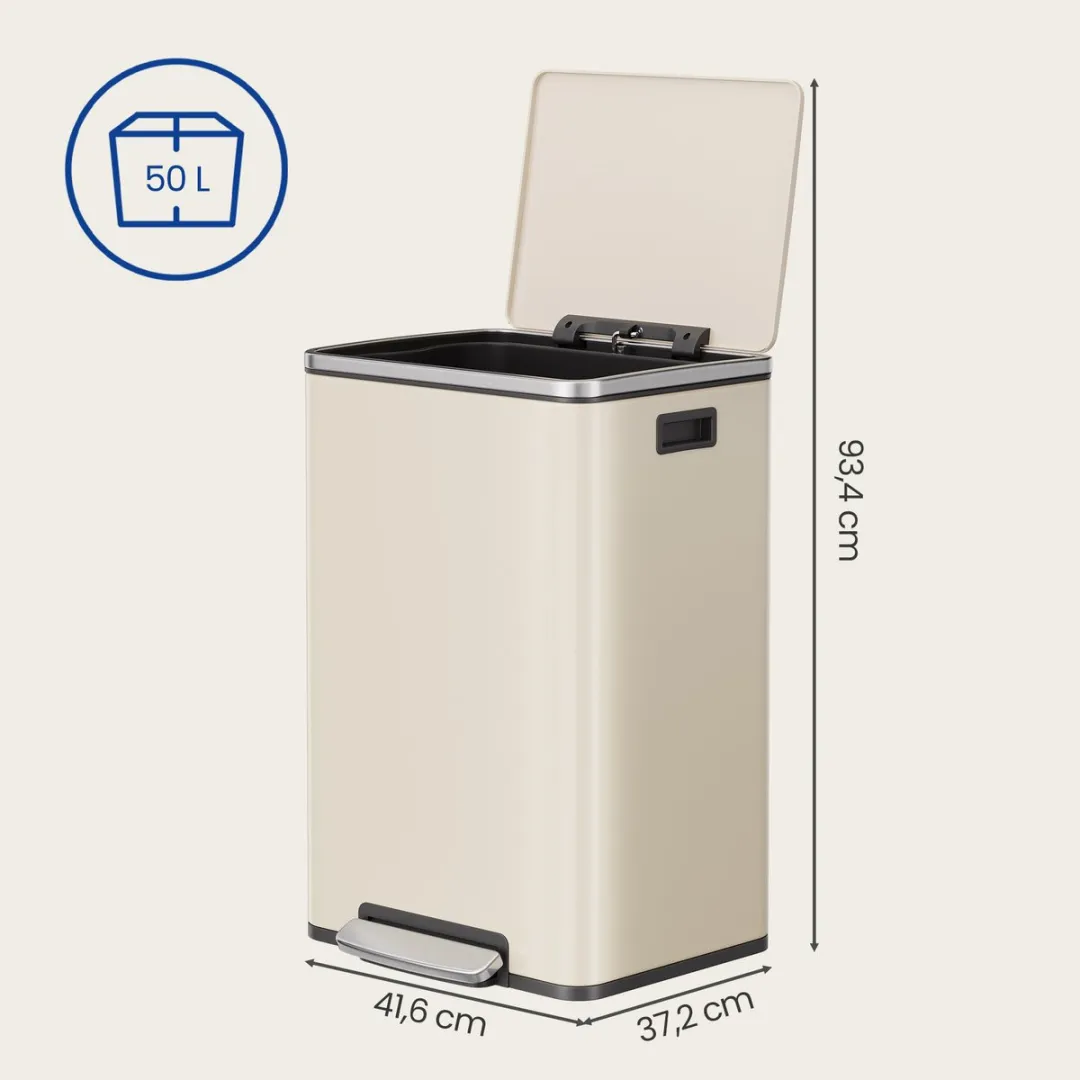 SONGMICS LTB595A02 - Prullenbak 50L - Uitneembare Kunststof Binnenemmer - Softclose Deksel