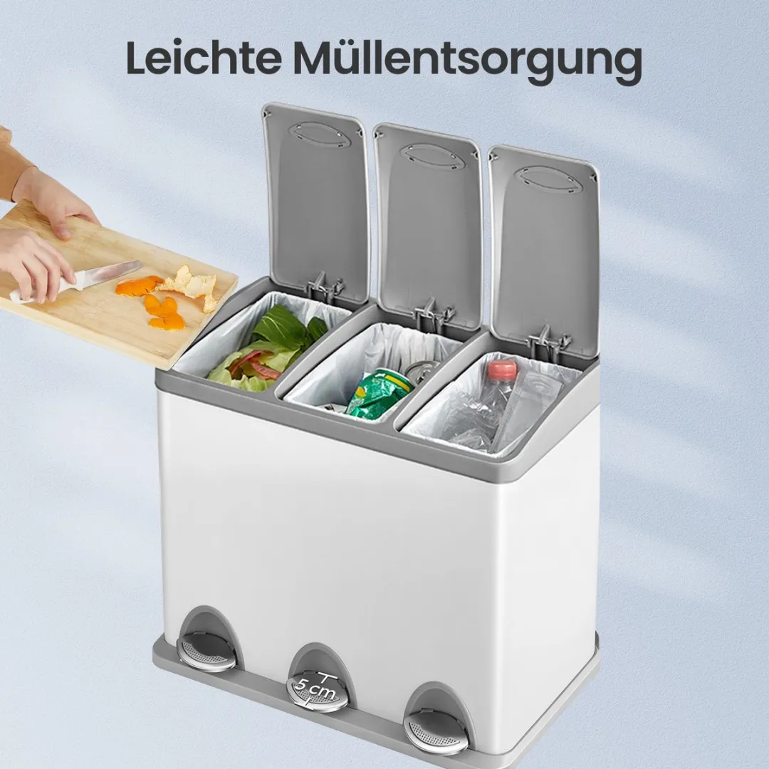 Keukenprullenbak - 3 x 8 Liter - Kleine Inhoud – Slim Georganiseerd - Wit