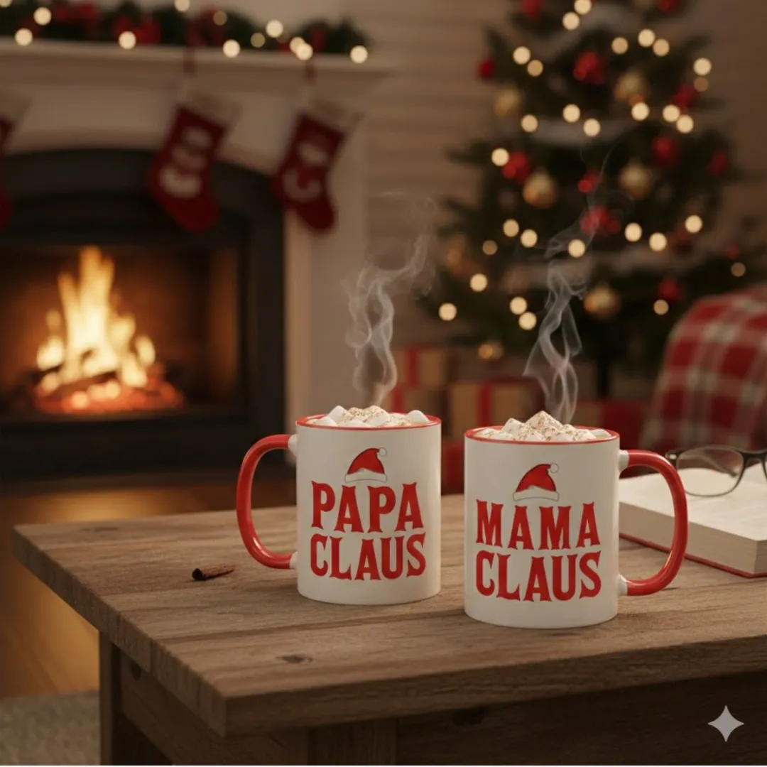 Bellatio Design Papa en Mama Claus Koffiemokken - 2 Stuks 300ml - Wit