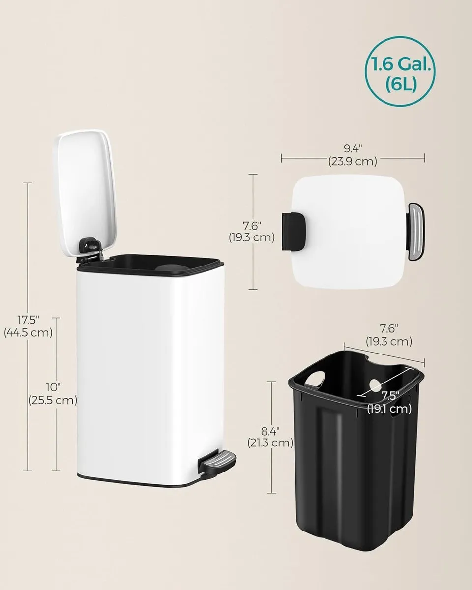 Songmics Cosmetica Afvalbak Pedaalemmer 6L - Wit