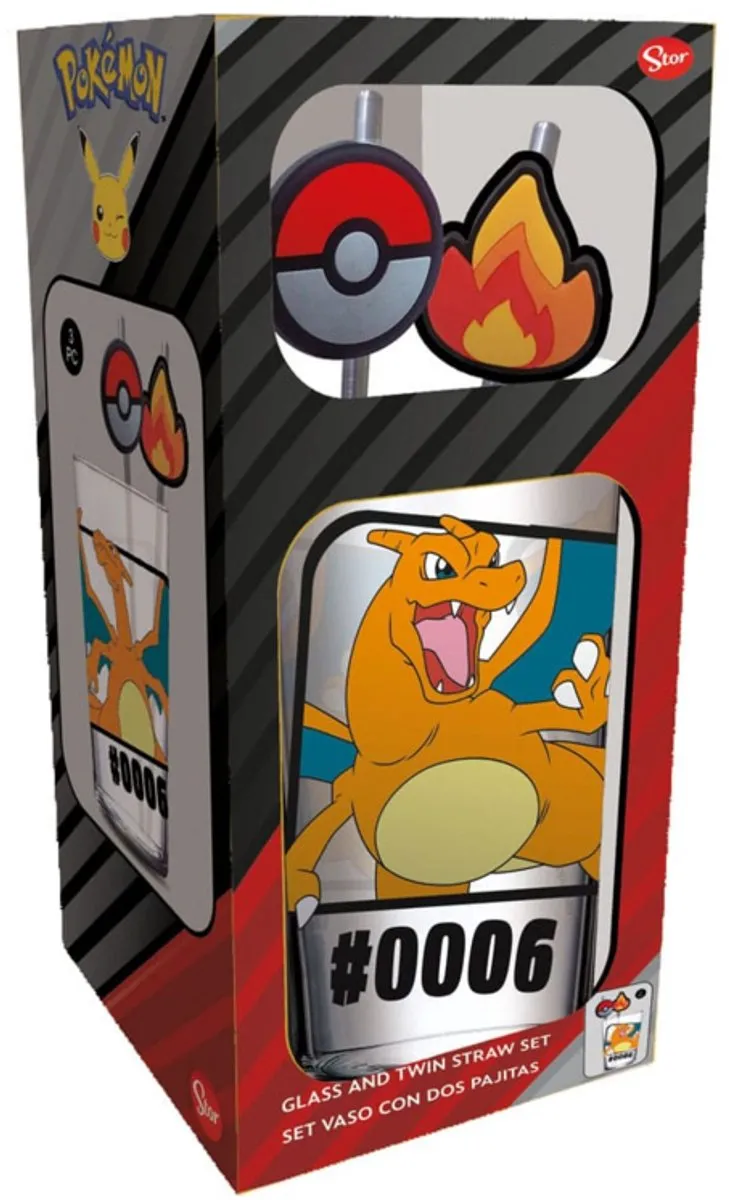 Pokémon Charizard Glas met Rietjes 480ml - Oranje