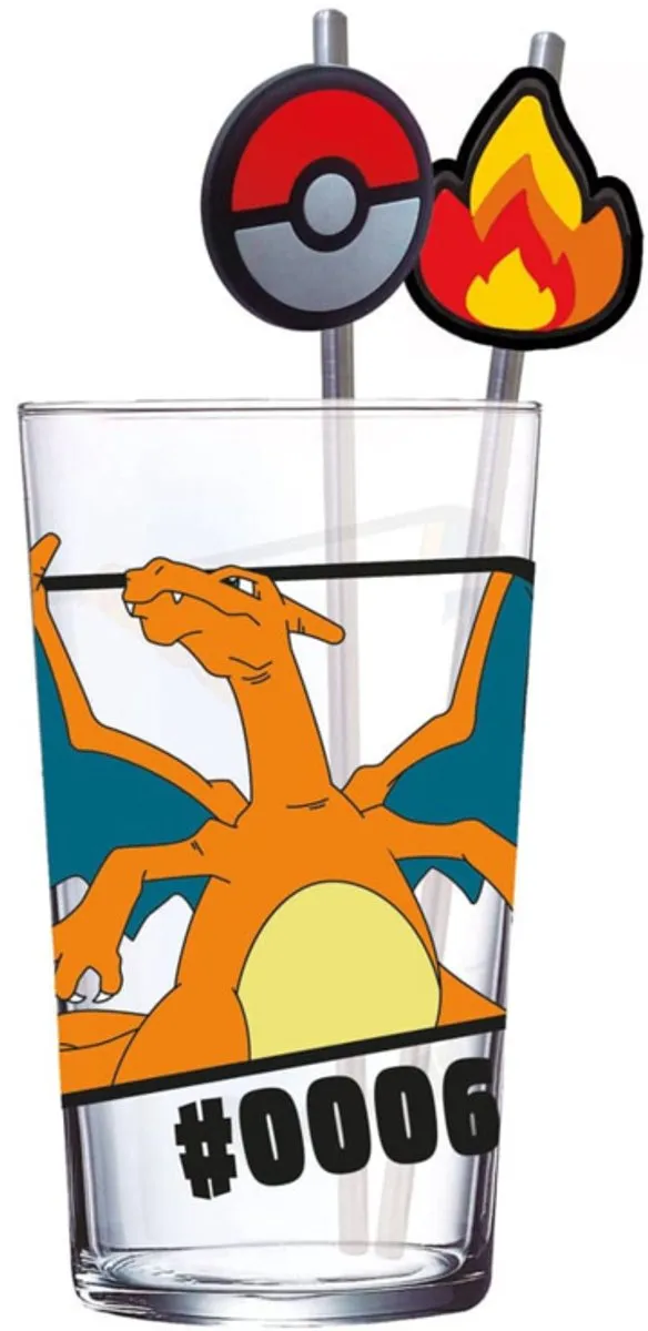 Pokémon Charizard Glas met Rietjes 480ml - Oranje