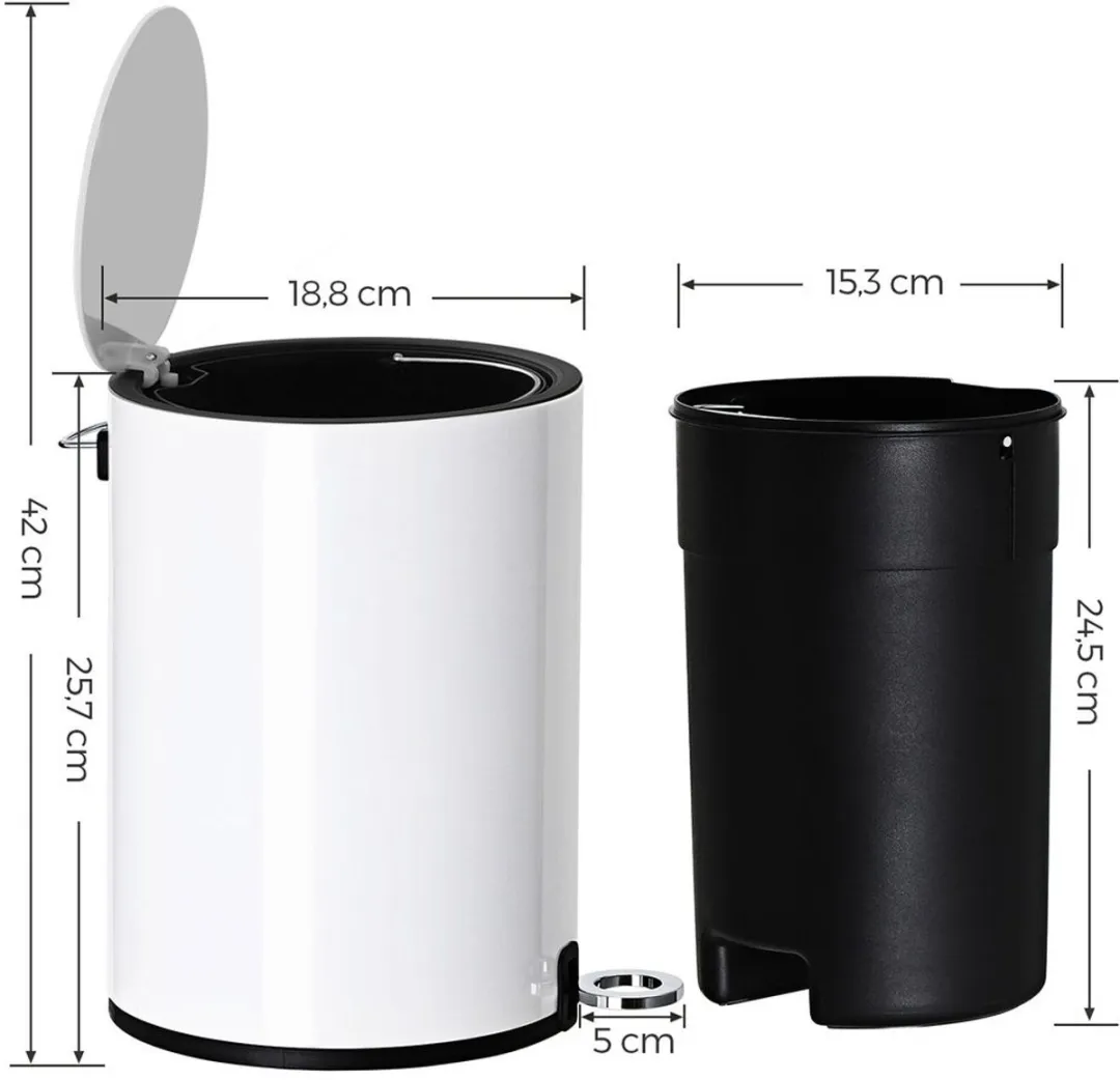 Songmics Vuilnisemmer 3L met Voetpedaal - Wit
