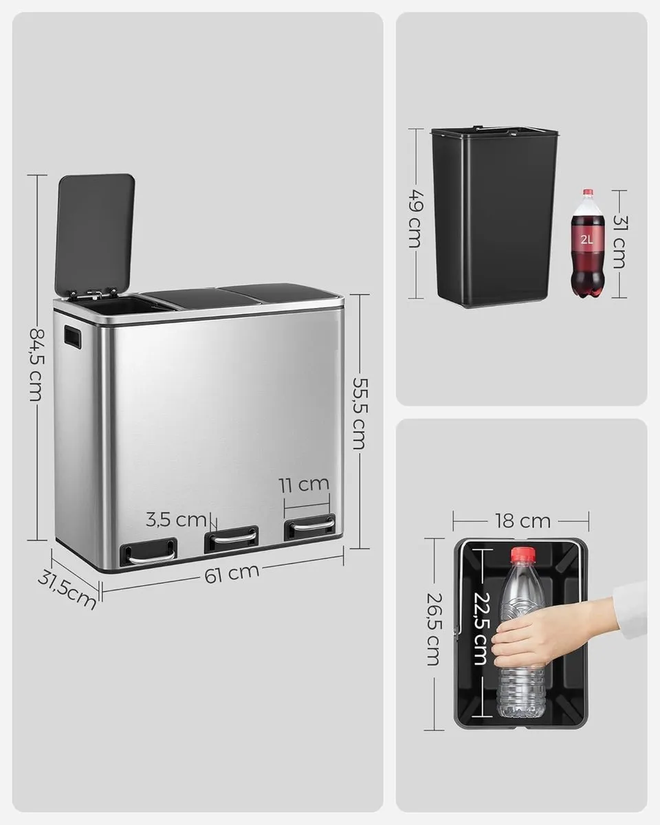 Songmics LTB54NL Keukenafvalemmer 3x18L - Zilver