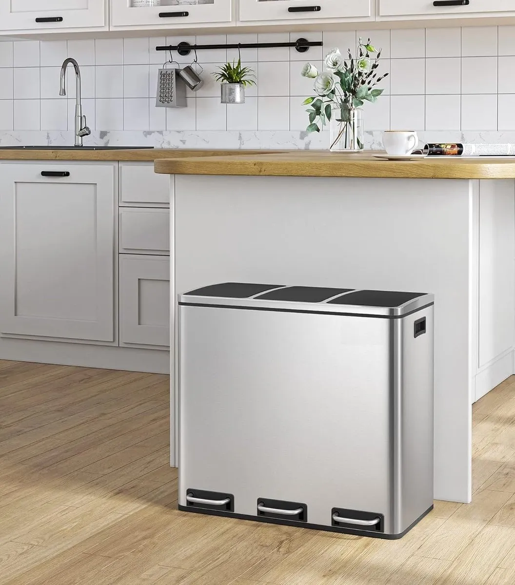 Songmics LTB54NL Keukenafvalemmer 3x18L - Zilver - afbeelding 6 van 6