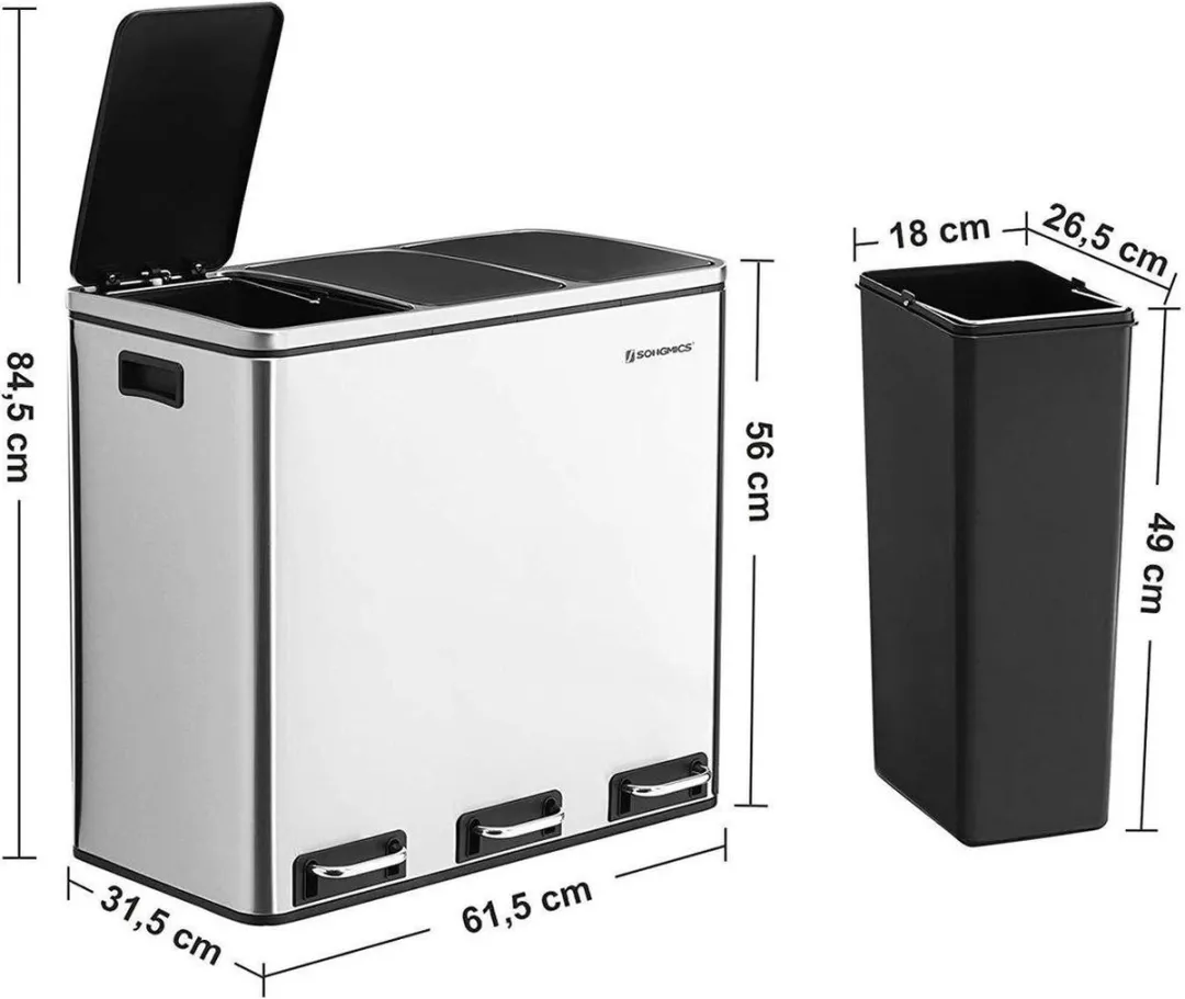 Songmics LTB48NL Dubbele Afvalbak RVS