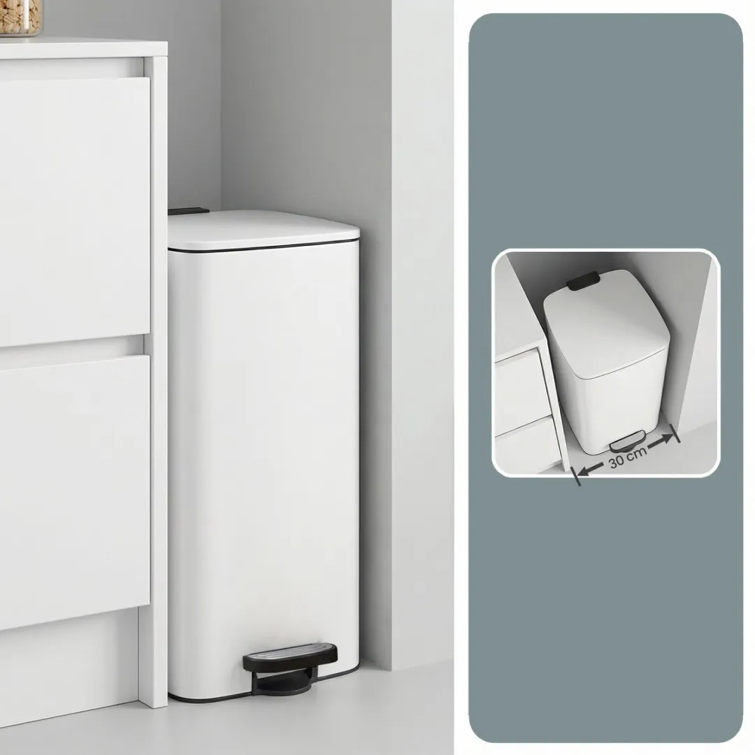 Songmics LTB593W02 Pedaalprullenbak 30L - Wit - afbeelding 6 van 6
