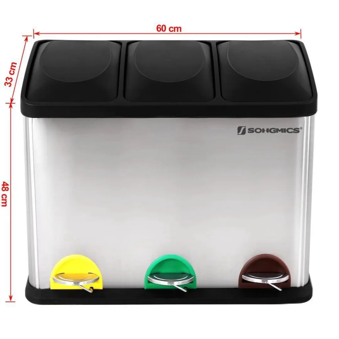 Songmics Nancy's Driedubbele Afvalbak RVS - 3x15L - Pedaalemmer - afbeelding 6 van 6