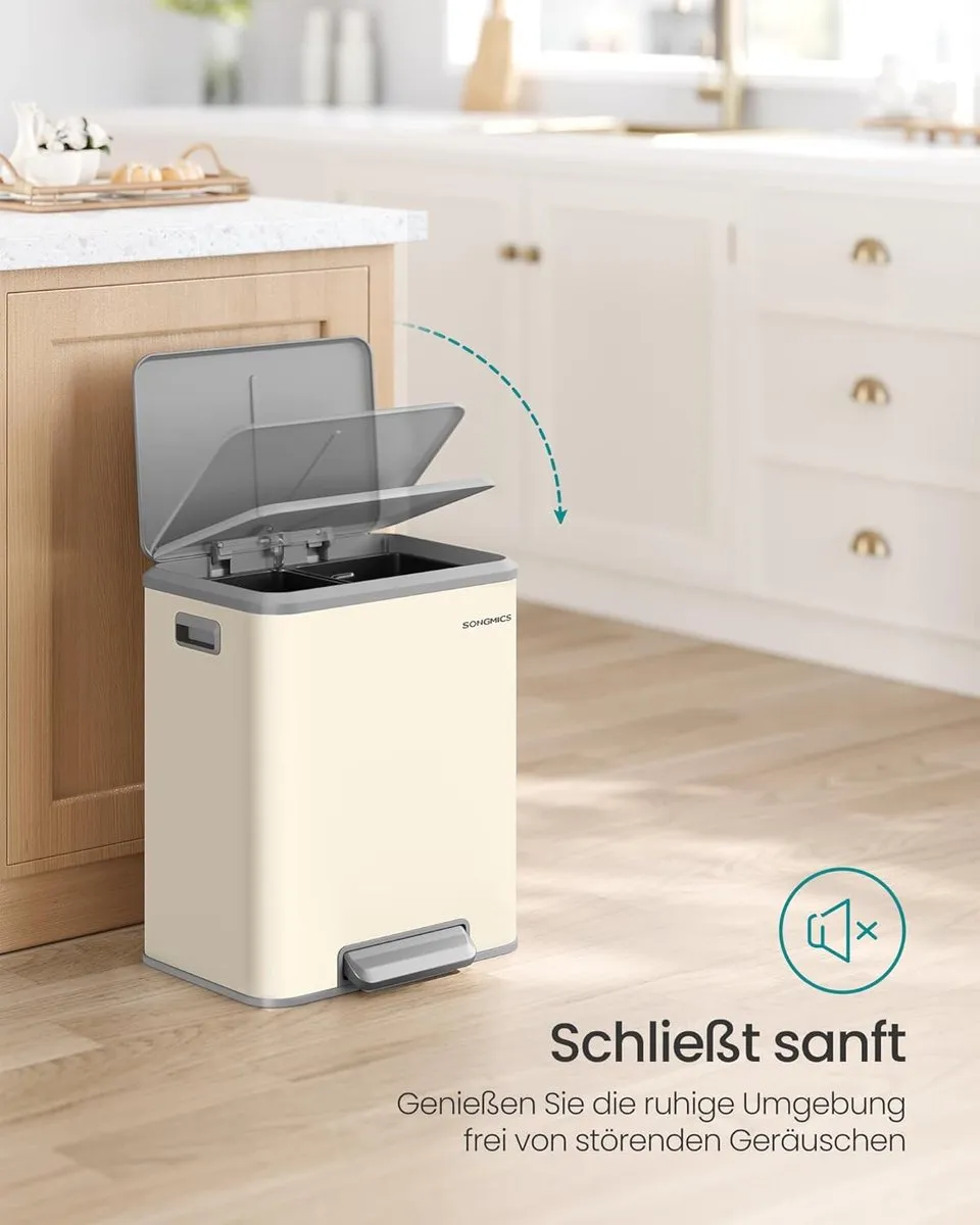 Songmics Vuilnisemmer 2x15L Keuken Afvalscheiding - Zandbeige - afbeelding 6 van 6