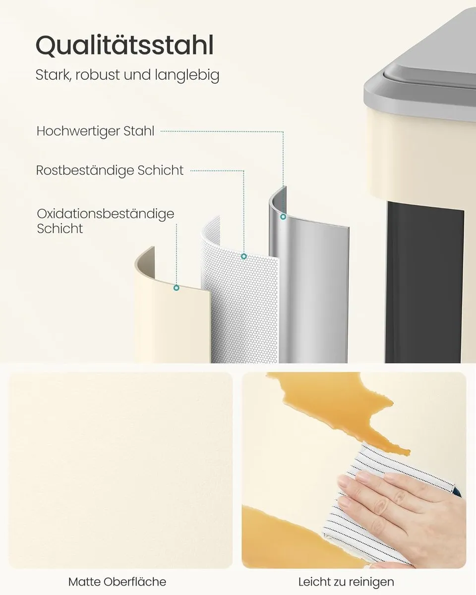 Songmics Vuilnisemmer 2x15L Keuken Afvalscheiding - Zandbeige
