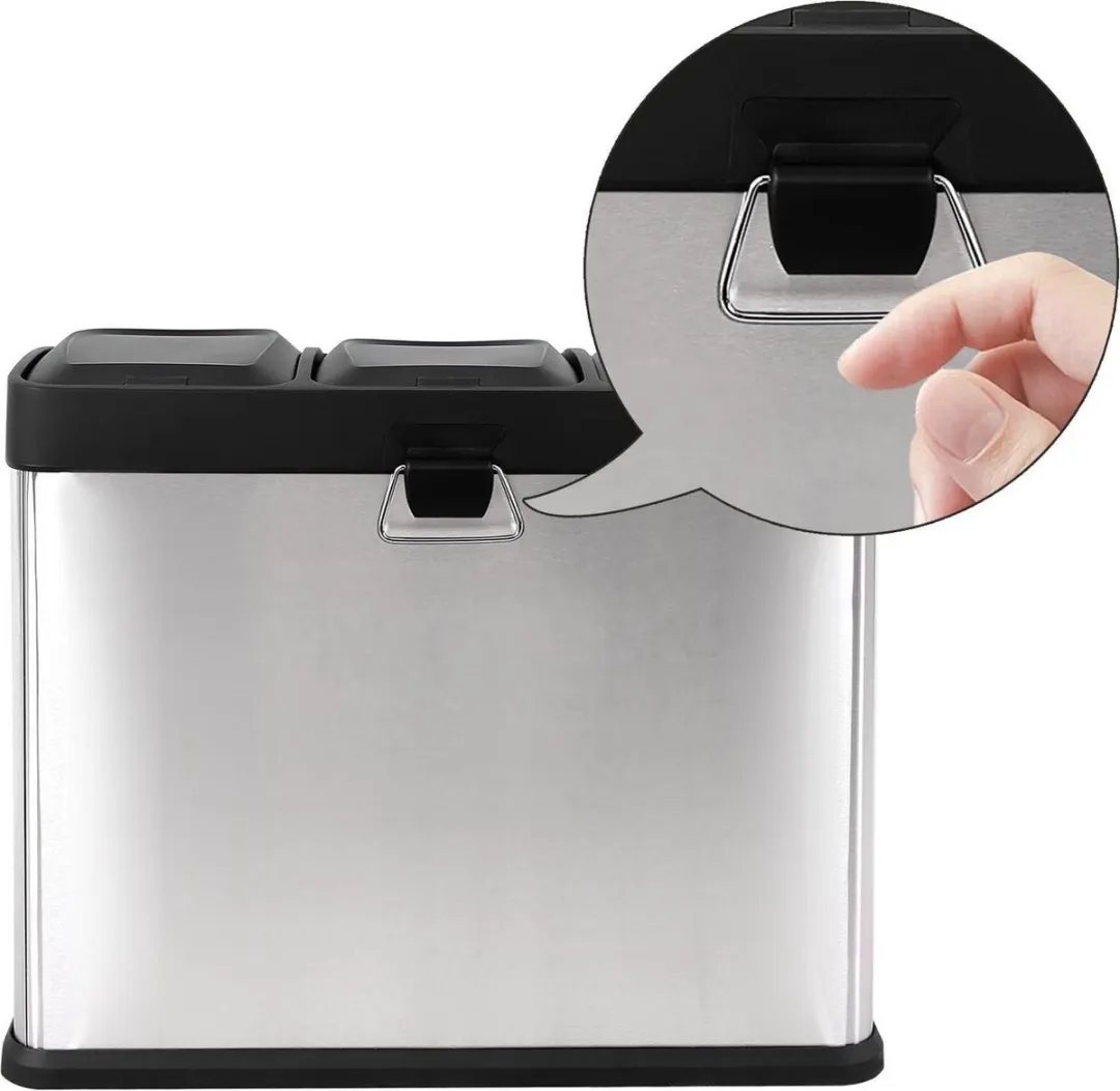 Songmics Pedaalemmer 45L - 3x15L - Zilver-Zwart