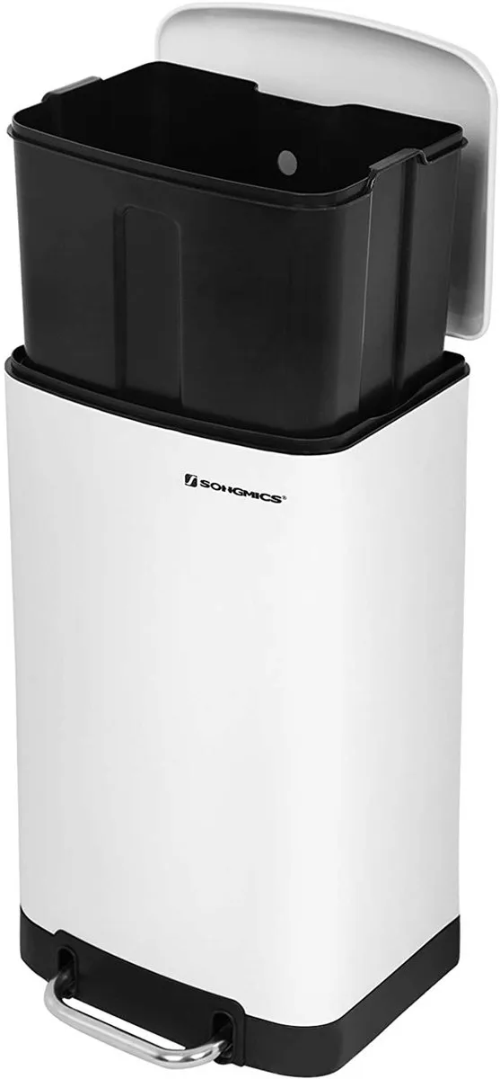 Songmics Afvalemmer 30L Wit - Zachte sluiting