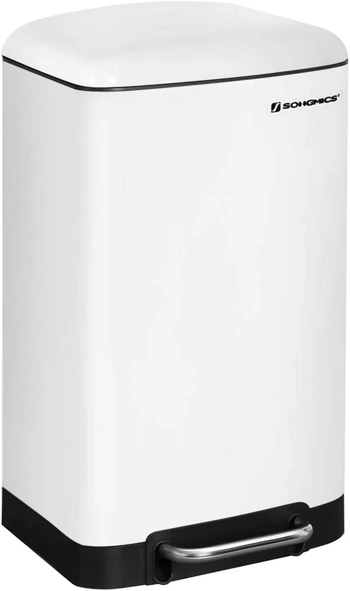 Songmics Afvalemmer 30L Wit - Zachte sluiting
