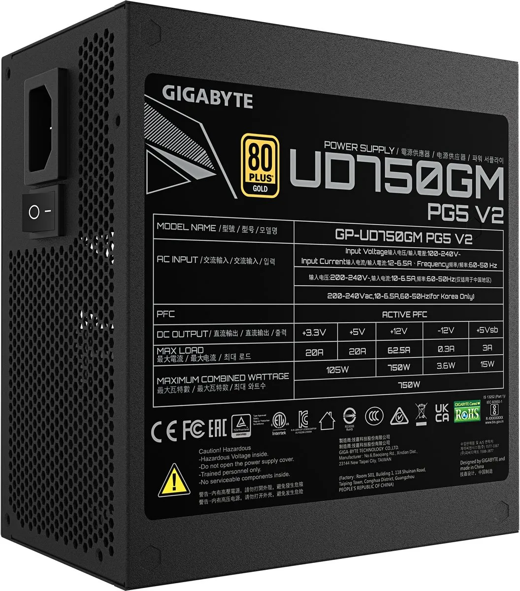 Gigabyte GP-UD750GM PG5 V2 Voeding 750W - Volledig Modulair - Zwart