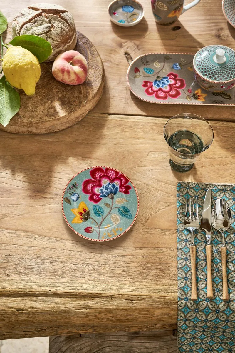 Pip Studio Gebaksbord Blooming Tales 51.001.570 - 17cm - Blauw met gouden rand