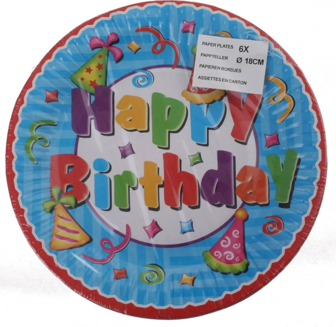 Eddy Toys Happy Birthday Bord 18cm - 6 Stuks