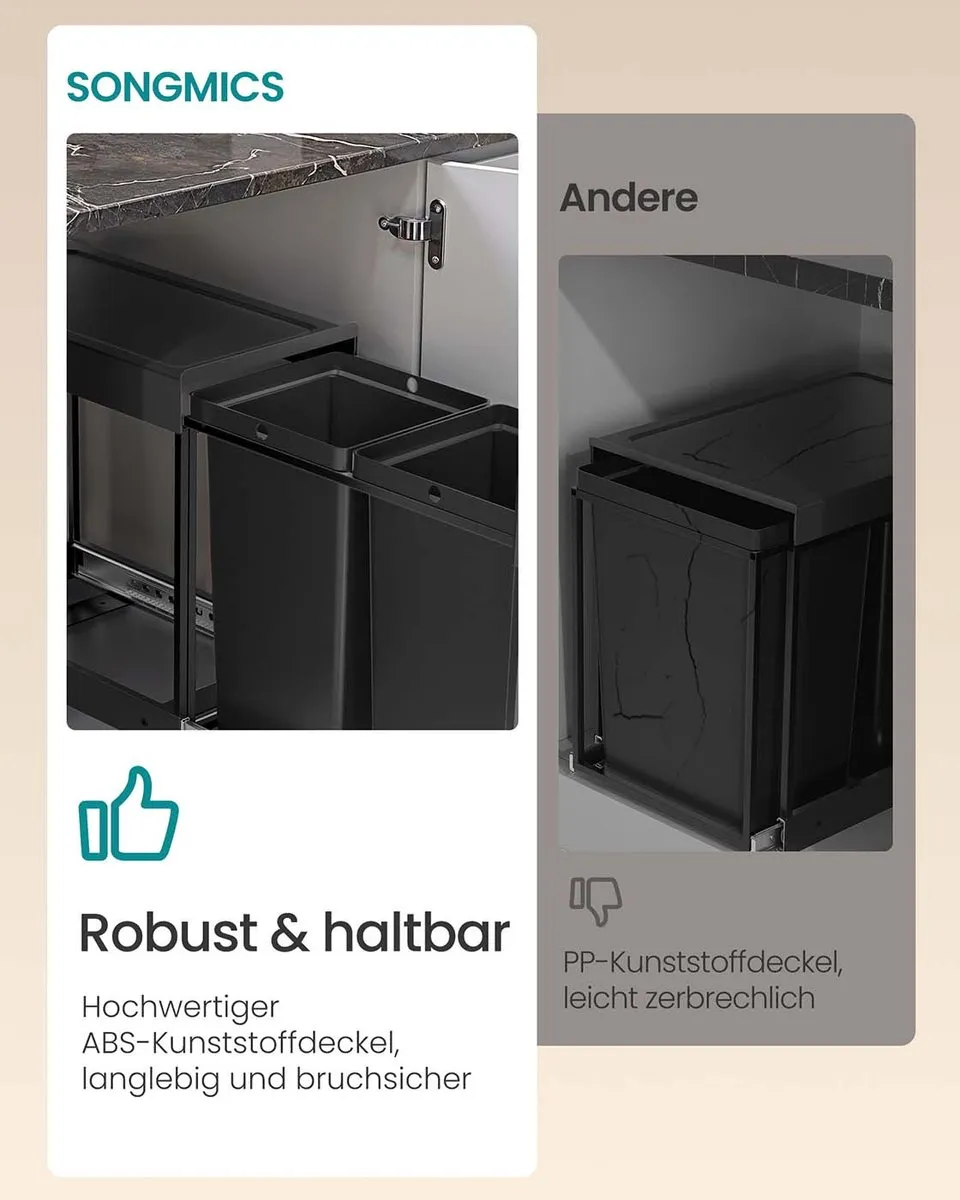 Songmics Prullenbak 30L Inktzwart - 2 Compartimenten