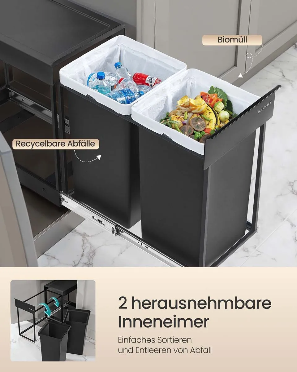 Songmics Prullenbak 30L Inktzwart - 2 Compartimenten