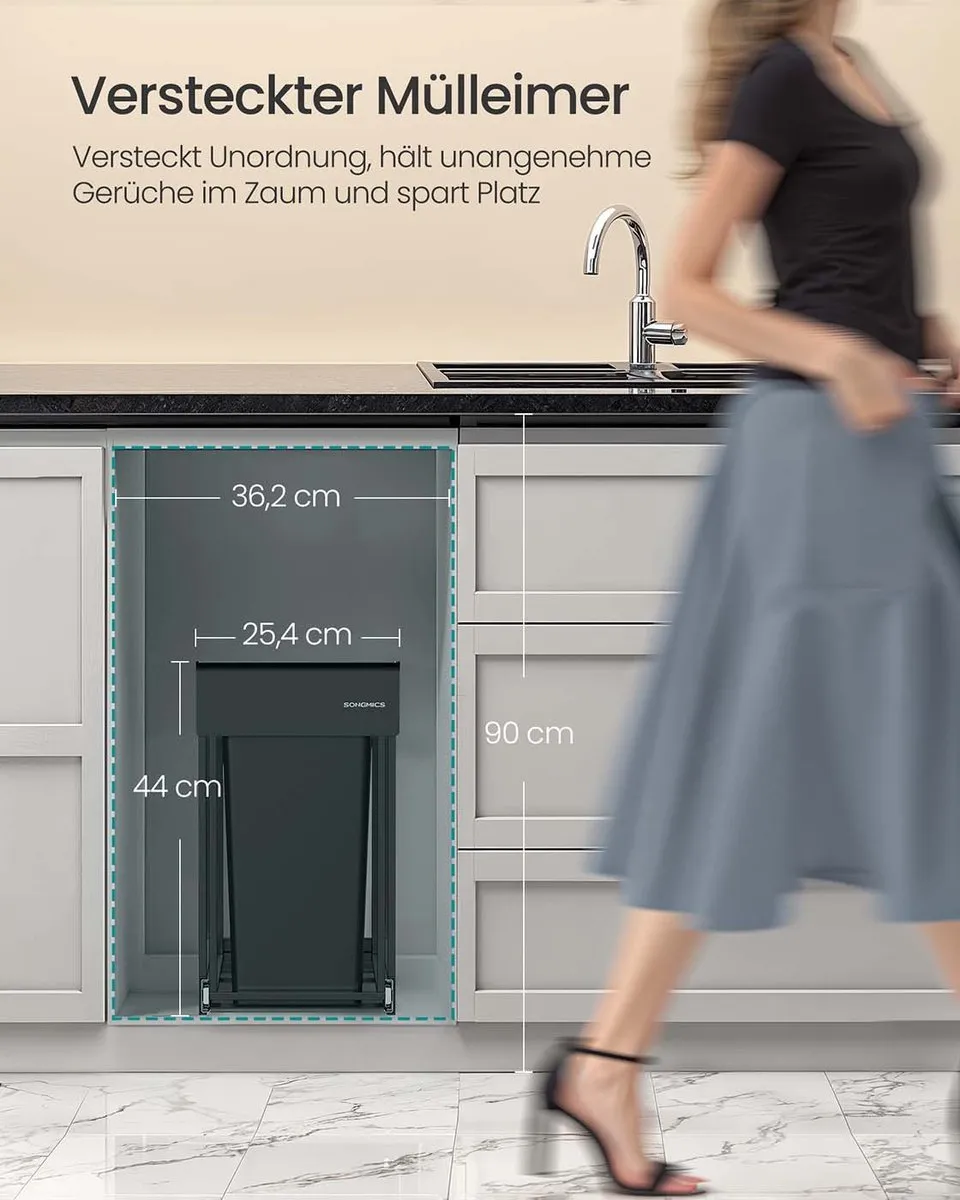 Songmics Prullenbak 30L Inktzwart - 2 Compartimenten