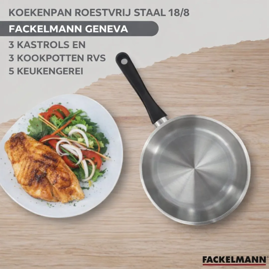 Fackelmann Geneva Braadpan & Steelpan Set 3-delig - 12/16/20cm + 16/20/24cm - Grijs