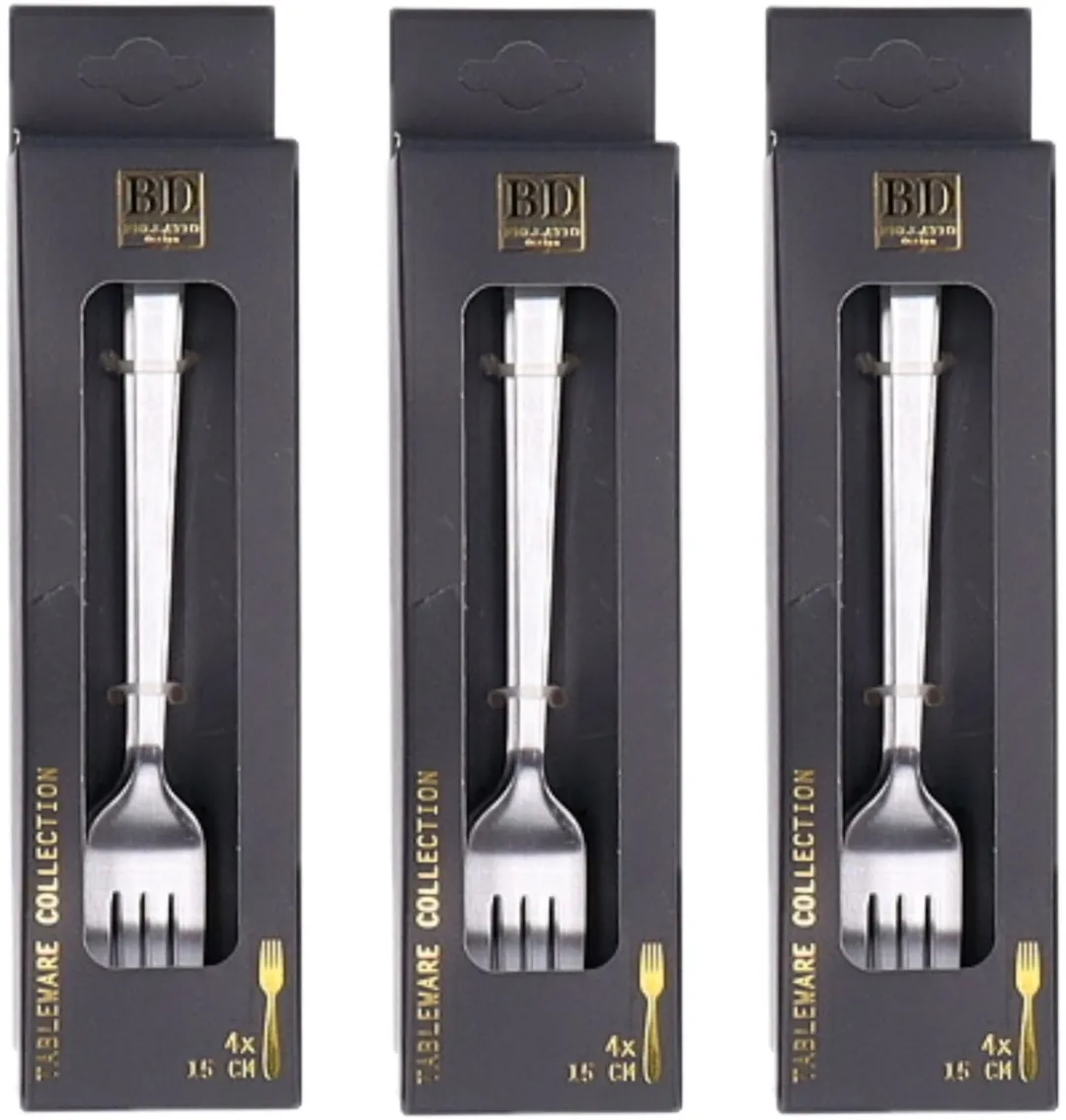 Bellatio Design Gebaksvorkjes 12 Stuks - Zilver - 15 cm
