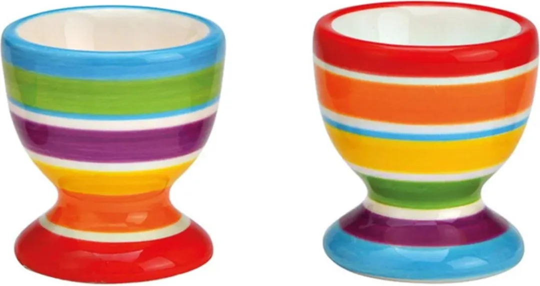 Bellatio Design Eierdopjes Streep Motief - 6 Stuks - Keramiek