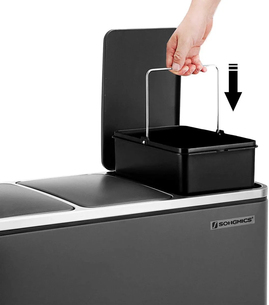Songmics Recyclingbak 3 Compartimenten 54L - Zwart