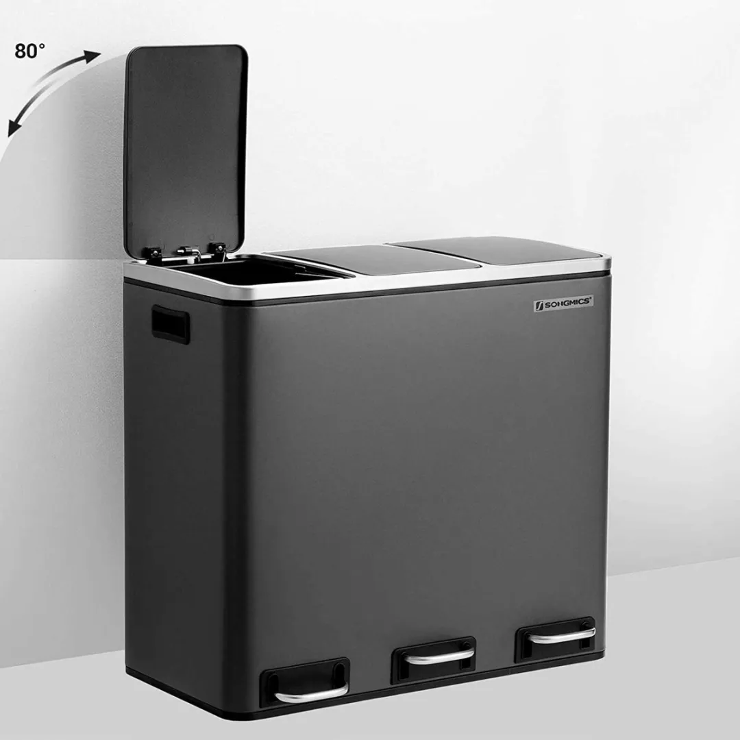 Songmics Recyclingbak 3 Compartimenten 54L - Zwart