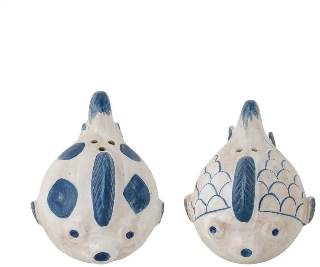 Bloomingville Peper- en zoutstel Fugu - Aardewerk - Blauw - 2 Stuks