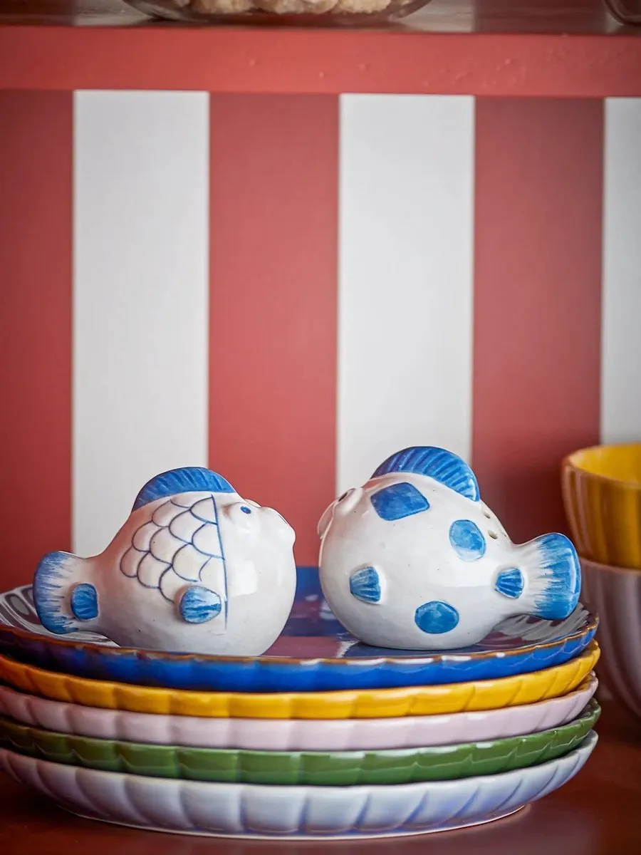 Bloomingville Peper- en zoutstel Fugu - Aardewerk - Blauw - 2 Stuks