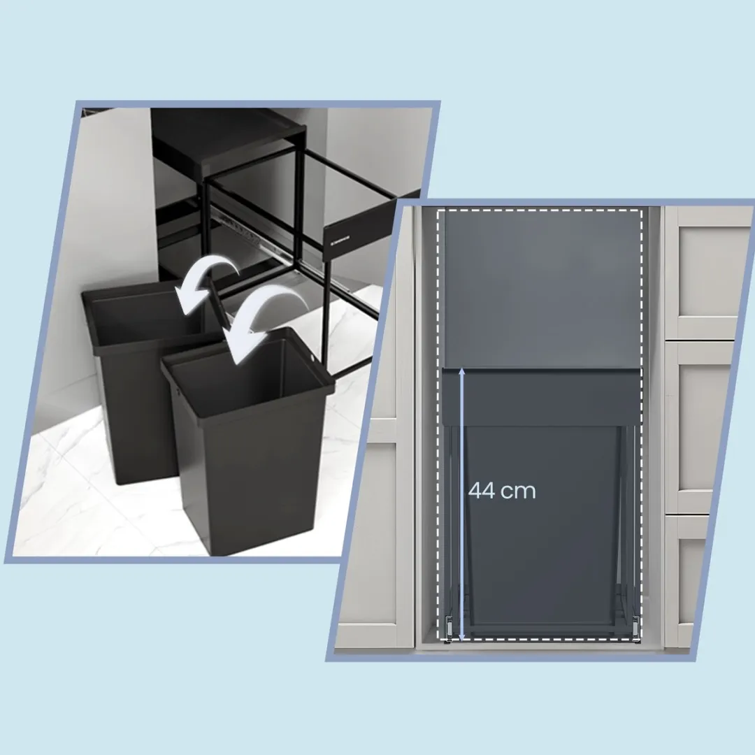 Songmics LTB951B01 Uittrekbaar Afvalsorteersysteem 2 Vakken - 40L - Inktzwart - afbeelding 6 van 6