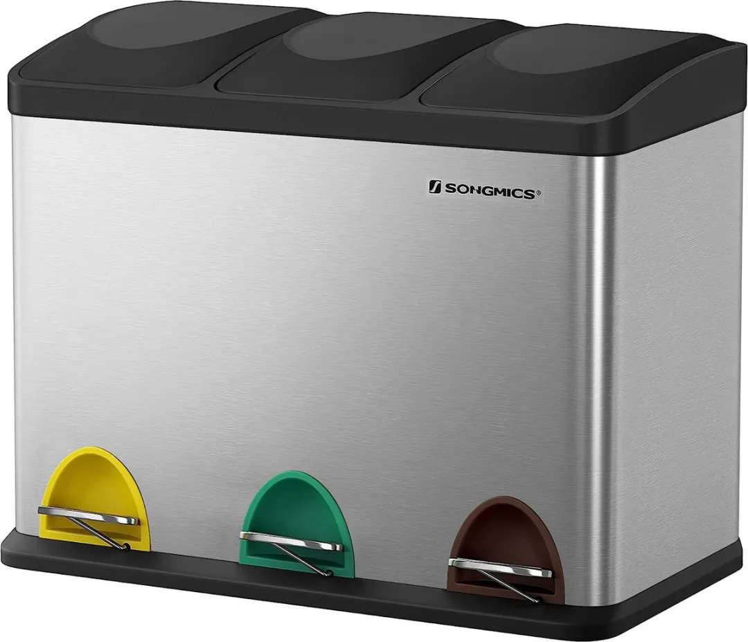 Songmics Metalen Trio Prullenbak 45L