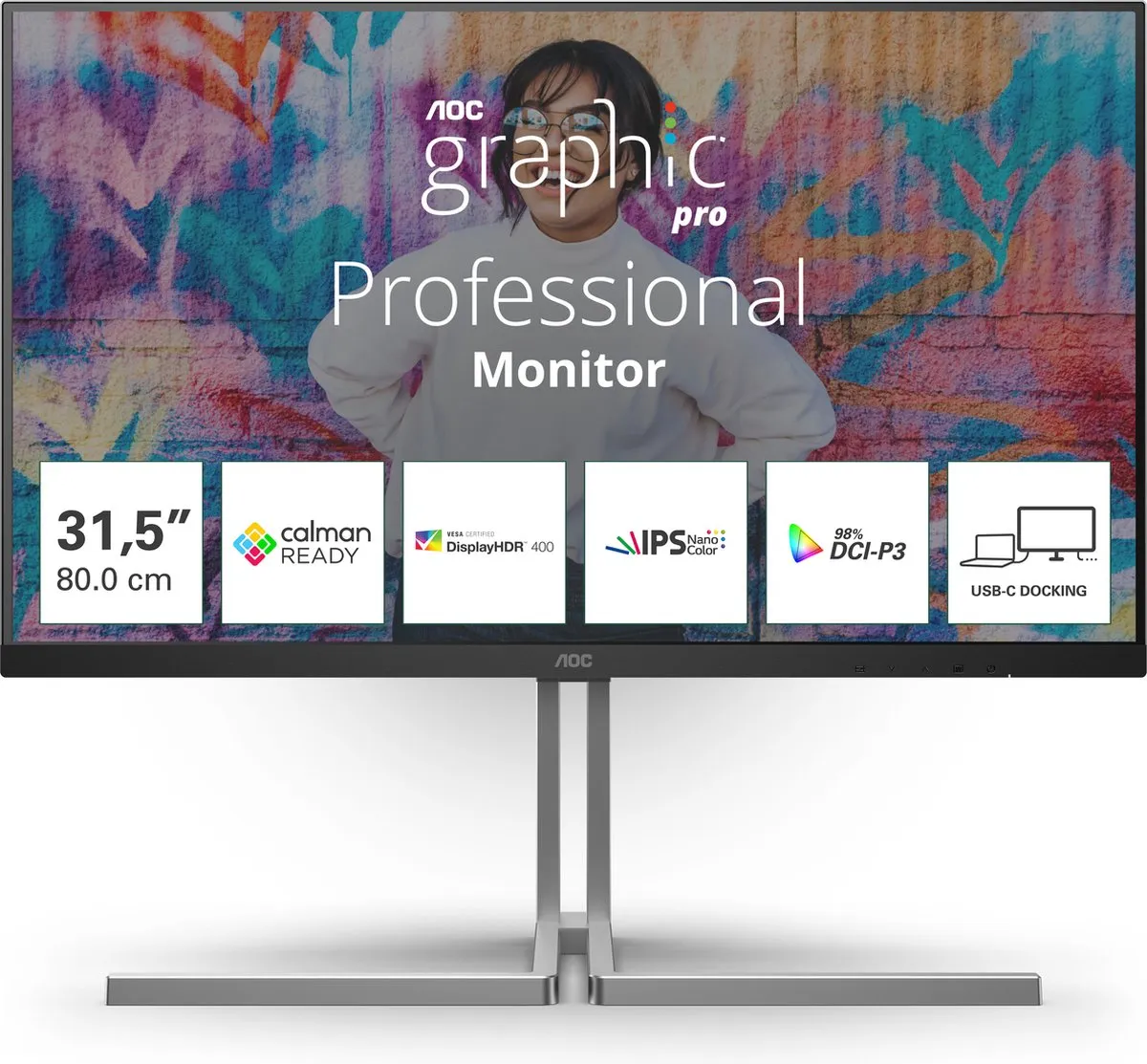 AOC U32U3CV 4K Monitor 31.5" - Zwart