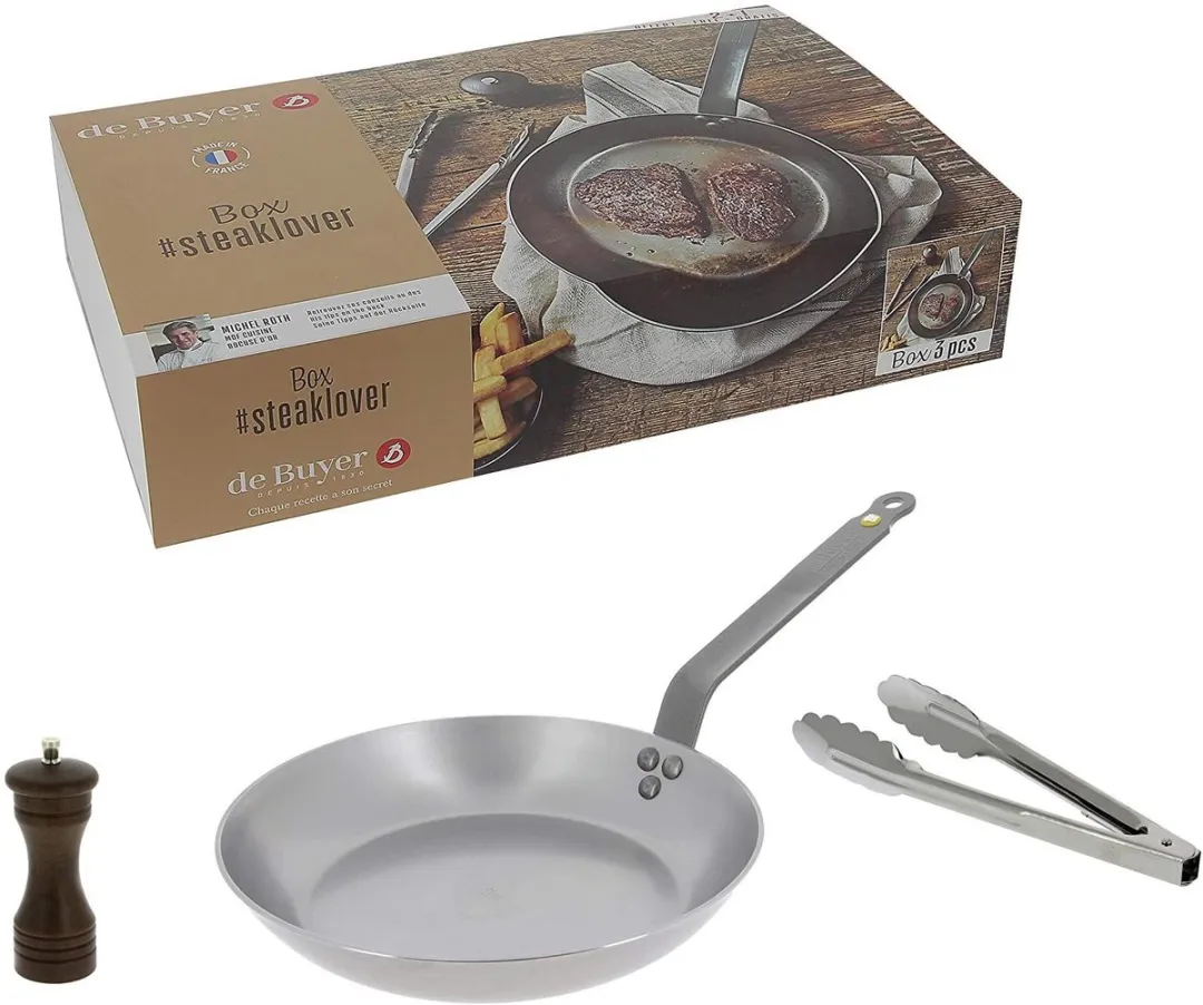 DeBuyer Box Steaklover Steakpan 26cm - Geschenkset met Pepermolen & Tang