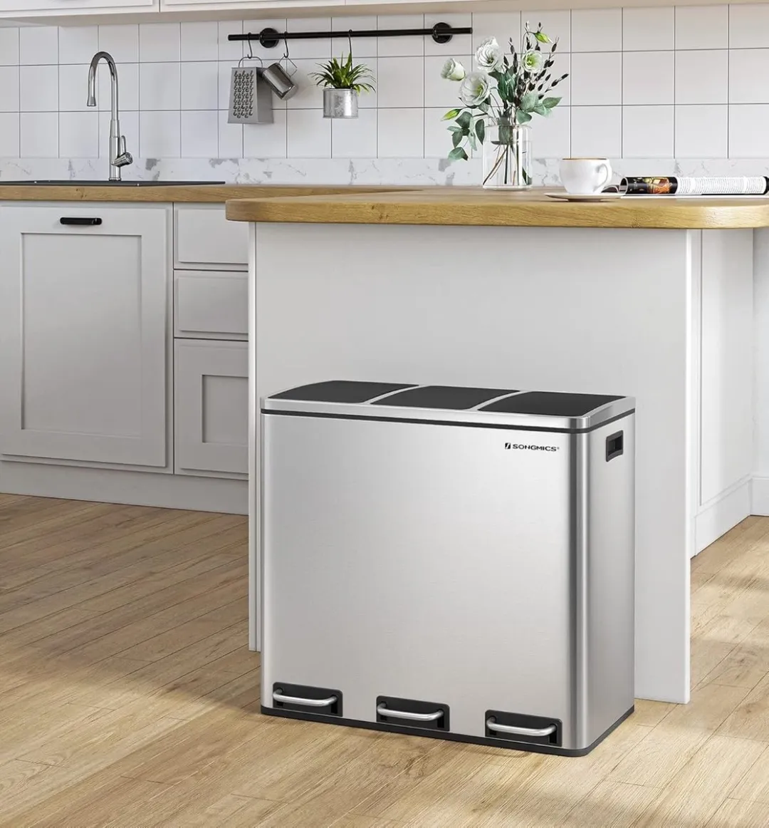 Songmics Prullenbak 54L 3-vakken - Zilver