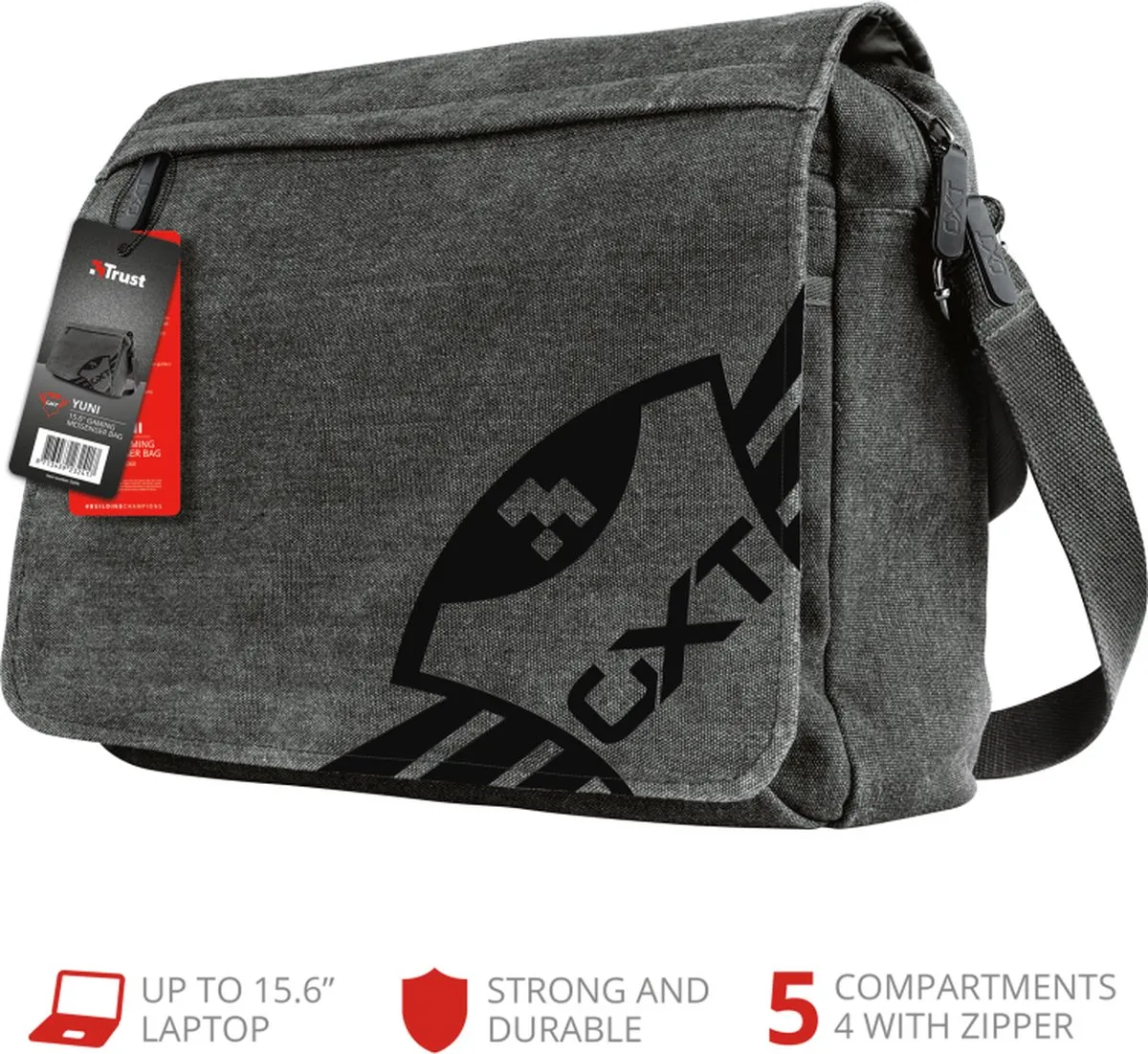 Trust GXT 1260 Yuni Messenger Bag - 15.6 inch - Zwart/Grijs