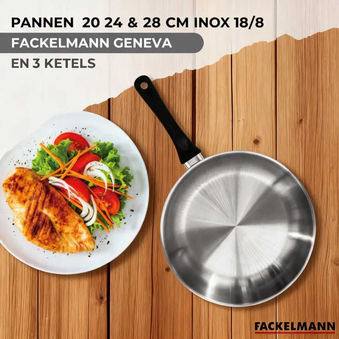 Fackelmann Geneva Set 3 Pannen 20/24/28cm + 3 Steelpannen 12/16/20cm - Zwart/RVS