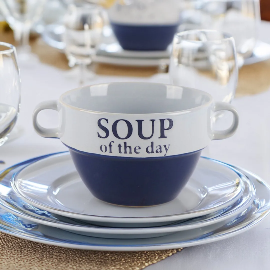 Bellatio Design Soepkommen D12cm - 8 Stuks - Blauw/Wit - Keramiek
