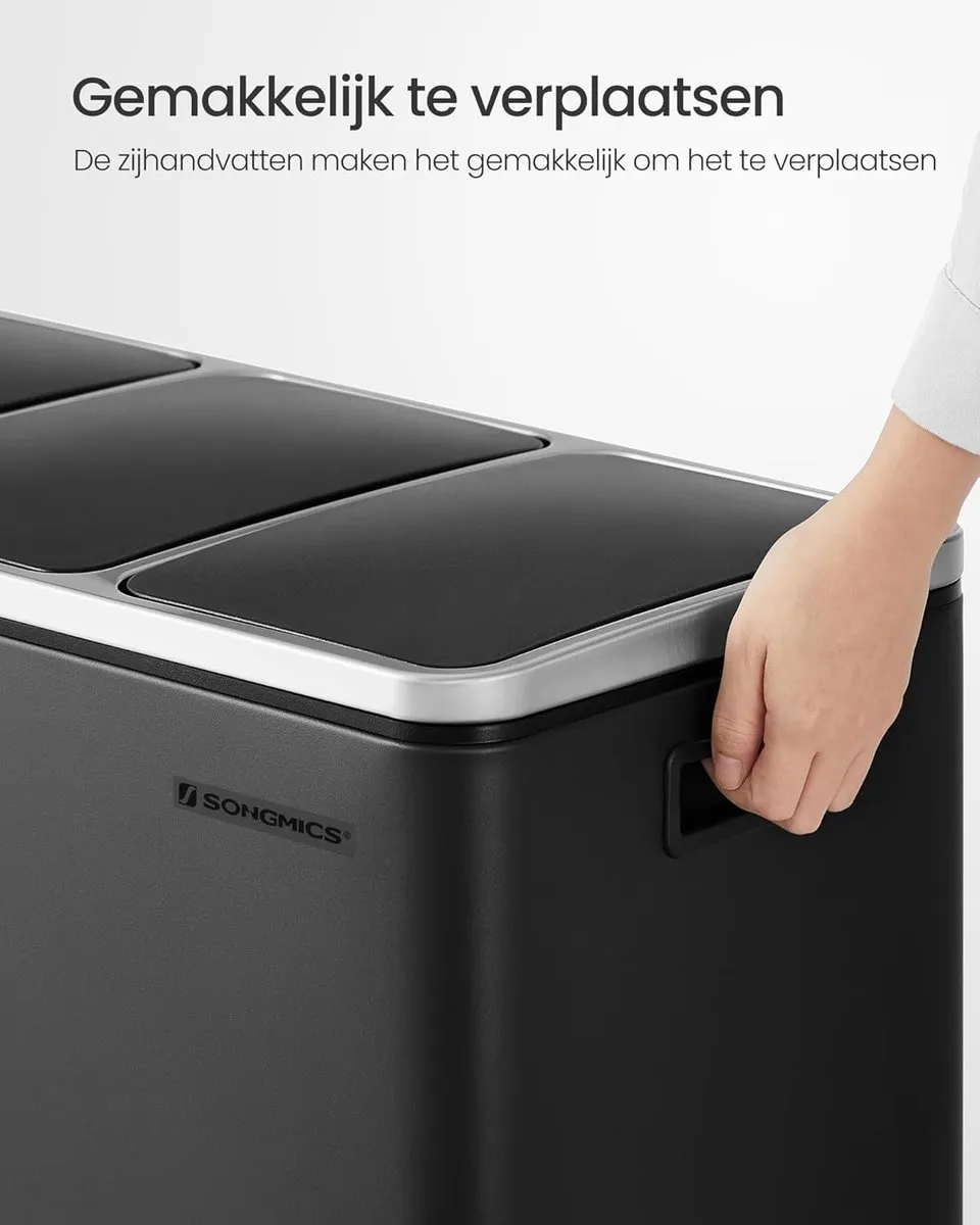 Songmics Prullenbak 54L 3-vakken - Zwart